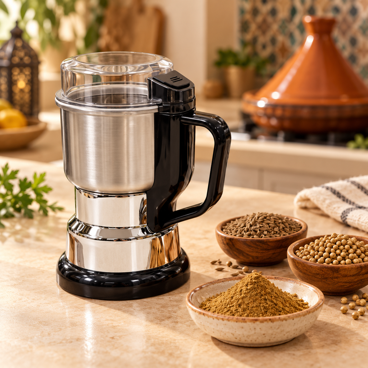 مطحنة التوابل بجانب الكمون وحبوب القزبر
